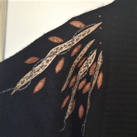 Vintage cardigan sweater coat jacket mohair blend with beading & applique M - Picture 5 of 8